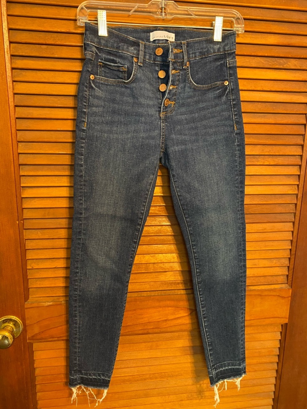 LOFT Dark Wash High-Rise Button-Fly Skinny Jeans